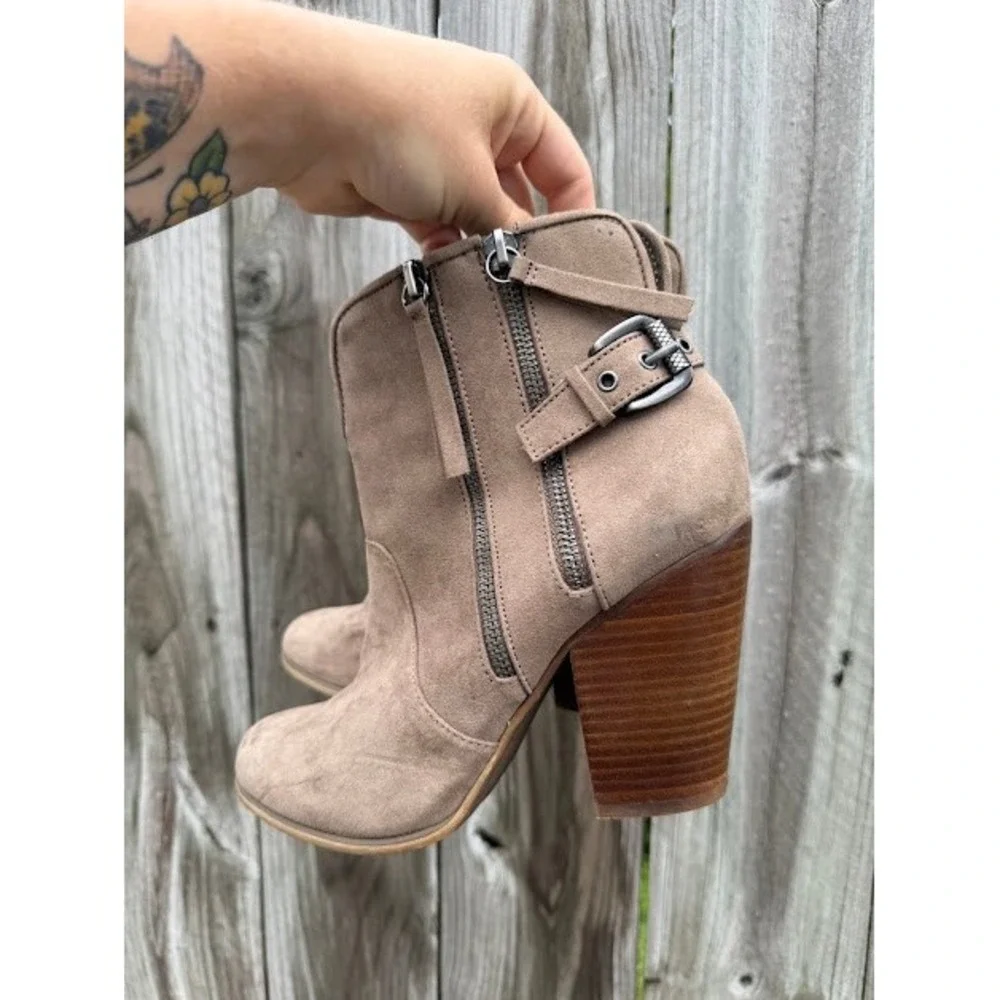 Western Boho Carlos by Carlos Santana Ankle Boots 7.5 Taupe Madera Block Heel